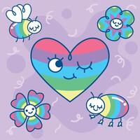 Playful Pride-Themed Heart and Insects Illustration vector