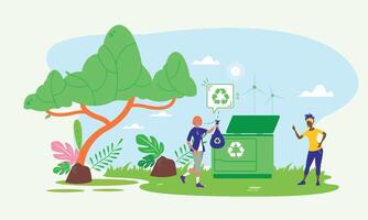 People Engaging in Eco-Friendly Recycling Outdoors vector