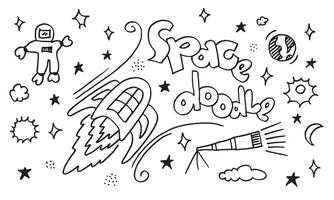 Space doodle elements.hand draw set of space icon on white background. vector