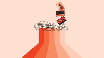 Retro wallpaper with audio cassette tapes isolated orange background.flat design background, suitable for vintage background, retro poster , retro banner vector