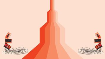 Retro wallpaper with audio cassette tapes isolated orange background.flat design background, suitable for vintage background, retro poster , retro banner vector