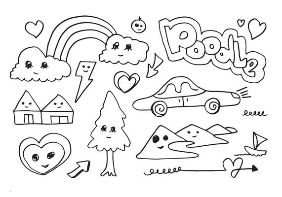 Kawaii doodle collection line art, suitable for coloring.