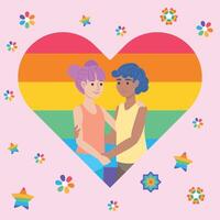 Interracial Couple Embracing in Pride Heart vector