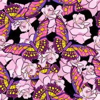 Seamless floral pattern with butterflies and roses vector