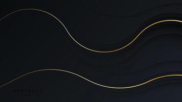 Dynamic wavy dark abstract background with golden lines vector
