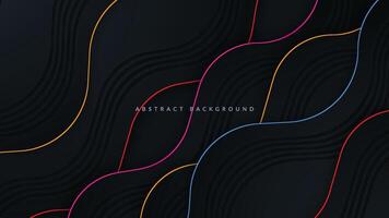 Black abstract wavy background with colorful light decoration vector