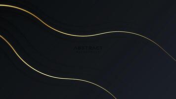 Dynamic wavy dark abstract background with golden lines vector