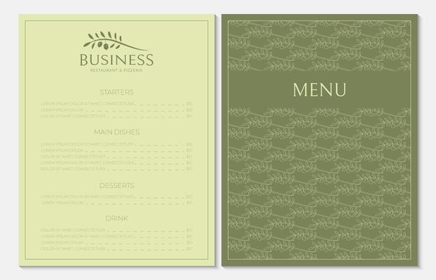 Menu Card Design for Restaurant in Green and Yellow Color and Olive Logo