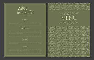 Olive Green Menu Card Template for Restaurants with Logo vector