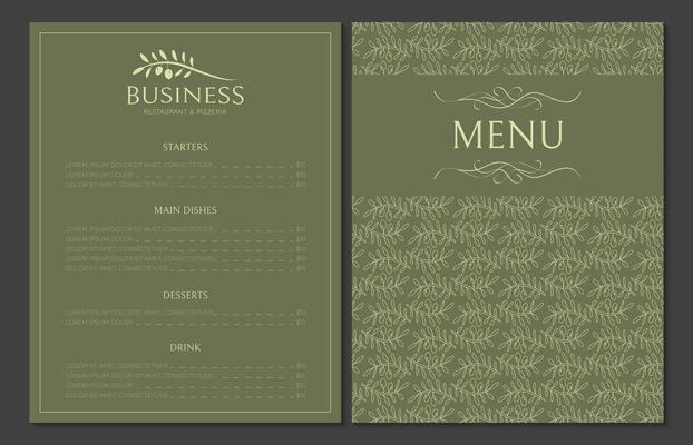Olive Green Menu Card Template for Restaurants with Logo