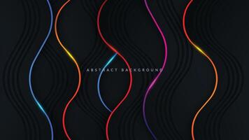 Black abstract wavy background with colorful light decoration vector