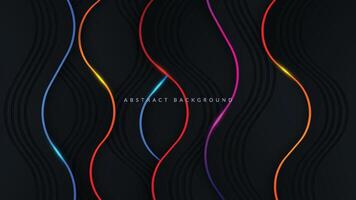 Black abstract wavy background with colorful light decoration vector
