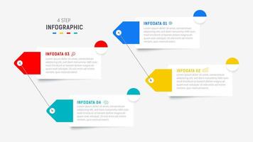 cuatro paso infografía elemento diseño modelo para presentación. proceso diagrama y presentaciones paso, flujo de trabajo disposición, bandera, fluir cuadro, informacion gráfico ilustración. vector