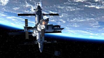 Raumschiff nimmt aus in das Nacht Himmel auf ein Mission. Rakete beginnt in Raum Konzept. video