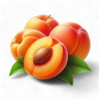 Ripe apricots with leaves on white background Generated Ai png