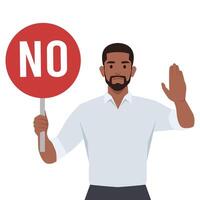 Man holding stop sign and rejection concept. vector