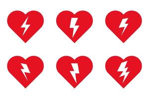 aed firmar con corazón y electricidad símbolo. vector