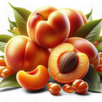 ripe apricots with leaves on white background Generated Ai png