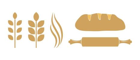 Bakery Illustration Set of Loaf of Bread, Rolling Pin, Wheat vector