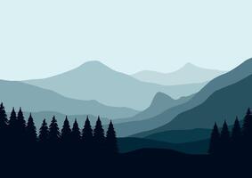 Mountains and pine forest panorama. Illustration in flat style. vector