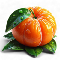 An orange with leaves on a transparent background, depicted Generated Ai png