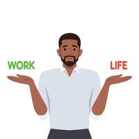Young man choosing between business and personal. Work life balance concept. vector
