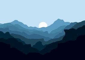 Landscape nature panorama in the night and moon. Illustration in flat style. vector