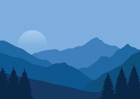 Landscape nature panorama in the night and moon. Illustration in flat style. vector