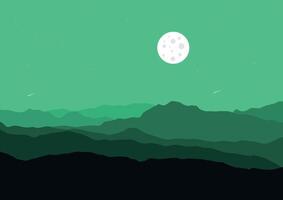 Landscape nature panorama in the night and moon. Illustration in flat style. vector