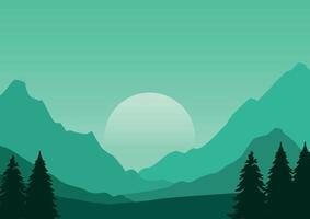 Landscape nature panorama in the night and moon. Illustration in flat style. vector