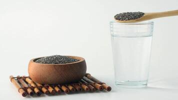 close up of chia seeds in a glass of water video