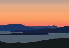 Landscape nature panorama in the sunset. Illustration in flat style. vector