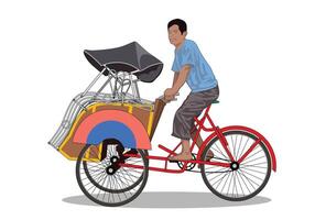 Rickshaw becak yogyakarta. Tricycle bicycle rickshaw. Isolated on white background. vector