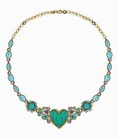 Jewelry desing fancy art gold necklace set with fancy sapphire and turquoise sketch by hand on paper. vector