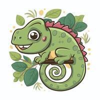 Cute Green Lizard Cartoon Illustration vector
