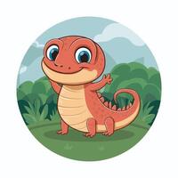 Cute Green Lizard Cartoon Illustration vector