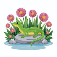 Cute Green Lizard Cartoon Illustration vector