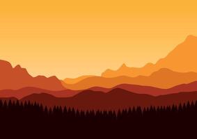 paisaje naturaleza panorama en el puesta de sol. ilustración en plano estilo. vector