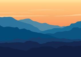 Landscape nature panorama in the sunset. Illustration in flat style. vector