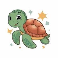 ilustración de un sonriente dibujos animados Tortuga blanco antecedentes vector