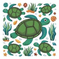 ilustración de un sonriente dibujos animados Tortuga blanco antecedentes vector