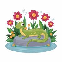 linda verde lagartija dibujos animados ilustración vector