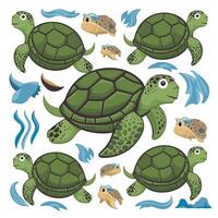 ilustración de un sonriente dibujos animados Tortuga blanco antecedentes vector