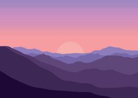 Landscape nature panorama in the night and moon. Illustration in flat style. vector