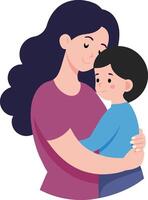 Illustration of a Mother Hugging Her Son and Hugging him vector