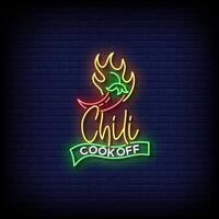 chili neon Sign on brick wall background vector