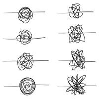 Set of random chaotic lines. Hand drawing insane tangled scribble clew. icon isolated on white background. vector