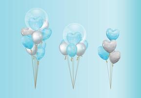 Set of balloon strings, heart-shaped and round balloons, blue and white, suitable for parties, events, birthdays vector