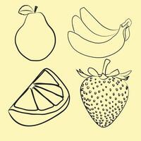 fruits line art, vegan concept, set with cartoon fruits. vector