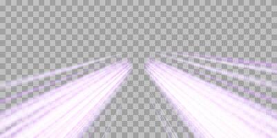 Radial speed rays, light neon flow, zoom in motion effect, purple glow speed lines, colorful light trails, perspective stripes. vector